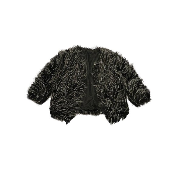 Eyelash Faux Fur Jacket Black & White Striped Womens Outerwear - Picture 1 of 2